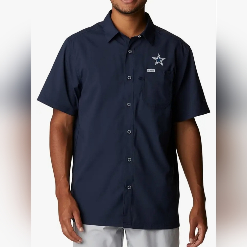 Columbia Blue Slack Tide Camp Shirt Dallas Cowboy  Size S Vented *